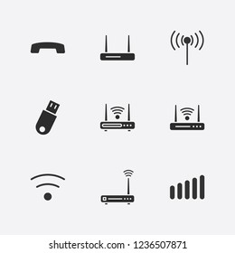 Best 9 connect icon set. wifi signal, flash drive, handset down and router vector illustration