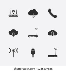 Best 9 connect icon set. router, cloud upload, wifi signal and usb plug vector illustration