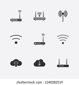 Best 9 connect icon set. cloud upload, router, wifi signal and download cloud vector illustration