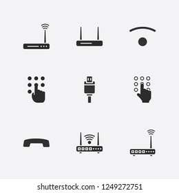 Best 9 connect icon set. handset down, usb plug, wifi signal and router vector illustration