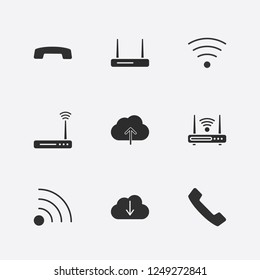 Best 9 connect icon set. wifi signal, download cloud, cloud upload and handset down vector illustration