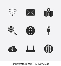 Best 9 connection icon set. usb plug, mail, router and search setting vector illustration