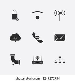 Best 9 connection icon set. wifi signal, pipe, handset and cloud upload vector illustration