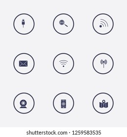 Best 9 connection icon set. message, web camera, usb plug and wifi signal vector illustration