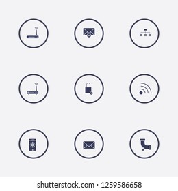 Best 9 connection icon set. router, pipe, computer network and add shopping bag vector illustration