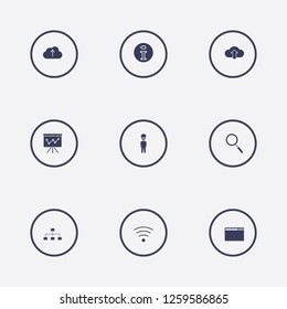 Best 9 connection icon set. search, computer network, information and cloud upload vector illustration