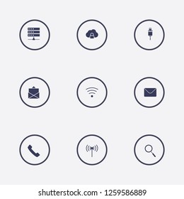 Best 9 connection icon set. server, wifi signal, search and handset vector illustration