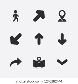 Best 9 direction icon set. map location, arrow, pedestrian and location vector illustration