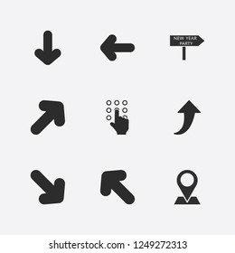 Best 9 direction icon set. location, new year billboard arrow, arrow and hand pressing number vector illustration