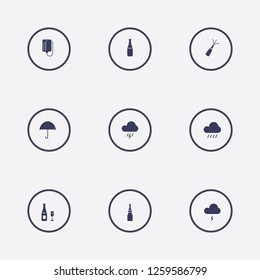 Best 9 drop icon set. umbrella, pipette bottle, blood bag and rain day vector illustration