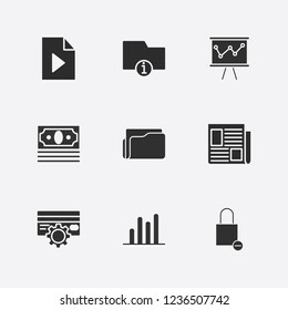 Best 9 finance icon set. money, credit card setting, analytics board and analyst vector illustration