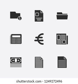 Best 9 finance icon set. money, document, newspaper and folder vector illustration
