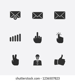 Best 9 finger icon set. idea man, two finger, middle finger and message close vector illustration