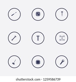 Best 9 fix icon set. toilet pump, screw, car chassis and cpu vector illustration