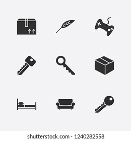 Best 9 flat icon set. key, leaf, box and sofa vector illustration