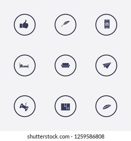 Best 9 flat icon set. thumb, bed, paper airplane and leaf vector illustration