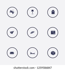 Best 9 flat icon set. bed, sofa, leaf and paper airplane vector illustration