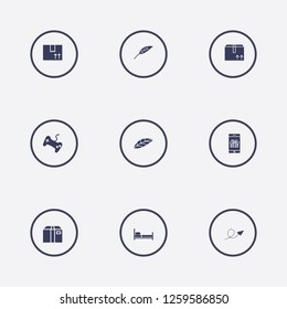 Best 9 flat icon set. paper airplane, bed, joystick and box vector illustration