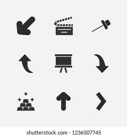 Best 9 Frame Icon Set. Gold, Clapper Board, Board And Arrow Vector Illustration