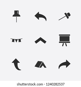 Best 9 frame icon set. tent, paper pin, arrow and garland vector illustration