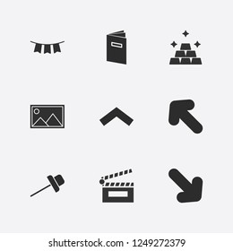 Best 9 frame icon set. picture, garland, arrow and paper pin vector illustration