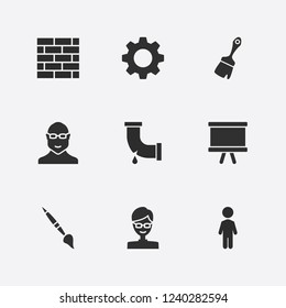 Best 9 grey icon set. pipe, wall, gear and brush vector illustration