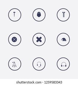 Best 9 head icon set. face, headphone, screw and close vector illustration