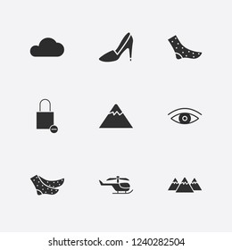 Best 9 high icon set. mountain, remove shopping bag, heel and cloud vector illustration