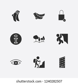 Best 9 high icon set. information, eye, building and remove shopping bag vector illustration