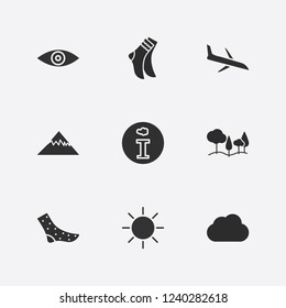 Best 9 high icon set. forest, sun, cloud and eye vector illustration