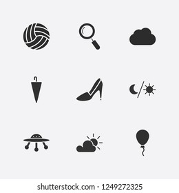 Best 9 light icon set. heel, volleyball, cloud sun and cloud vector illustration