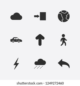 Best 9 light icon set. exit, car, arrow and earth vector illustration