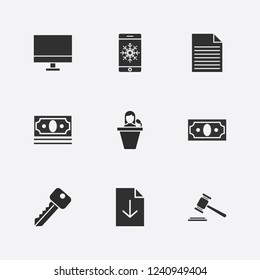 Best 9 man icon set. gavel, key, monitor and speaker man vector illustration