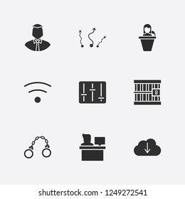 Best 9 man icon set. equalizer, handcuffs, tactic and wifi signal vector illustration