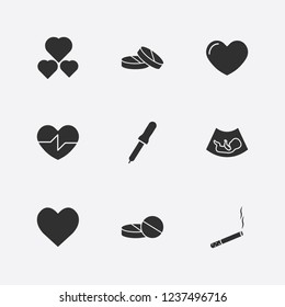 Best 9 medicine icon set. drug, baby ultrasound, heart and cigarette vector illustration