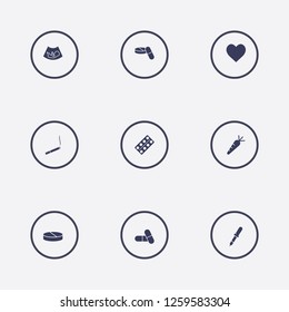Best 9 medicine icon set. pipette, drug pack, root and baby ultrasound vector illustration