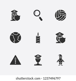 Best 9 night icon set. zoom, volleyball, police and warning vector illustration