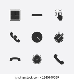 Best 9 number icon set. stopwatch, minus, hand pressing number and handset vector illustration