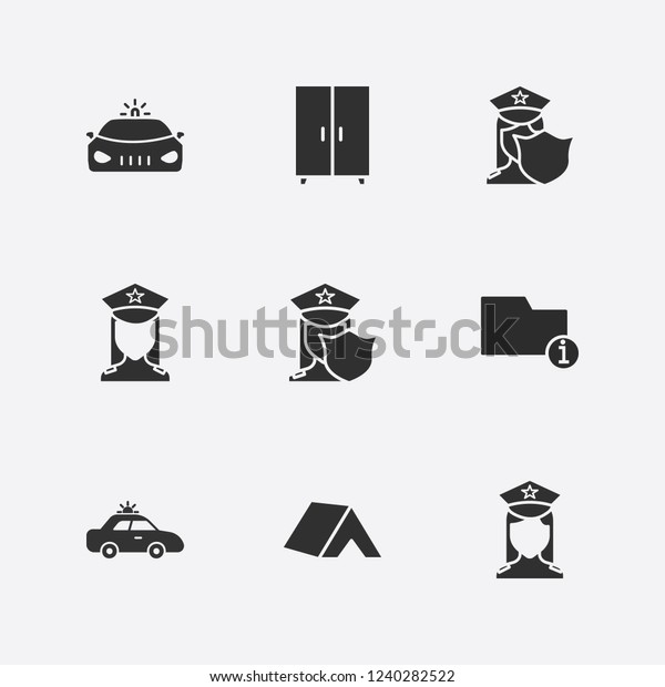 Best 9 order icon set. tent,\
wardrobe, folder information and police car vector\
illustration