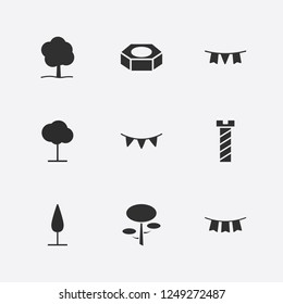 Best 9 pine icon set. tree, nut and garland vector illustration