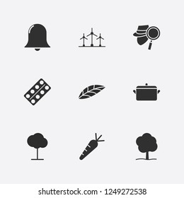 Best 9 plant icon set. drug pack, inspector, leaf and tree vector illustration