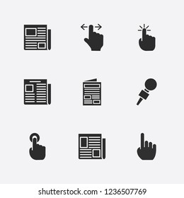 Best 9 press icon set. click, finger swipe, newspaper and microphone vector illustration