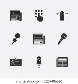 Best 9 press icon set. newspaper, hand pressing number, finger swipe and id card vector illustration