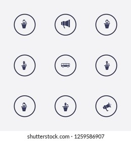 Best 9 public icon set. bus, speaker man, loudspeaker and hand speaker vector illustration