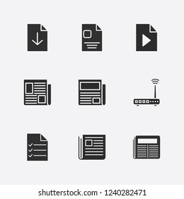 Best 9 reading icon set. newspaper, document and router vector illustration