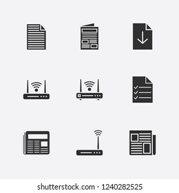 Best 9 reading icon set. newspaper, document and router vector illustration