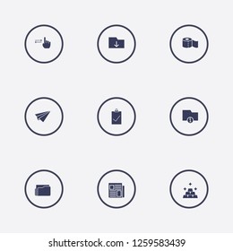 Best 9 sheet icon set. horizontal scroll, gold, folder and paper airplane vector illustration