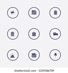 Best 9 sheet icon set. paper pin, toilet paper, newspaper and clipboard vector illustration