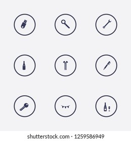 Best 9 silver icon set. pen, key, garland and screw vector illustration