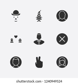 Best 9 smile icon set. close, lesbian love, businessman and christmas santa vector illustration
